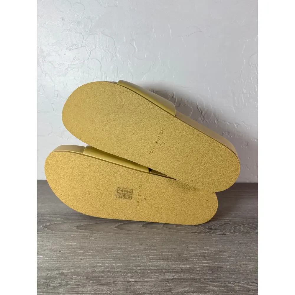 Tory Burch Sandals 9.5 Womens Cornbread Yellow Patos Leather‎ Slip-On Platform